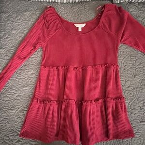 Small LC Lauren Conrad Ribbed Ruffled Babydoll Cranberry